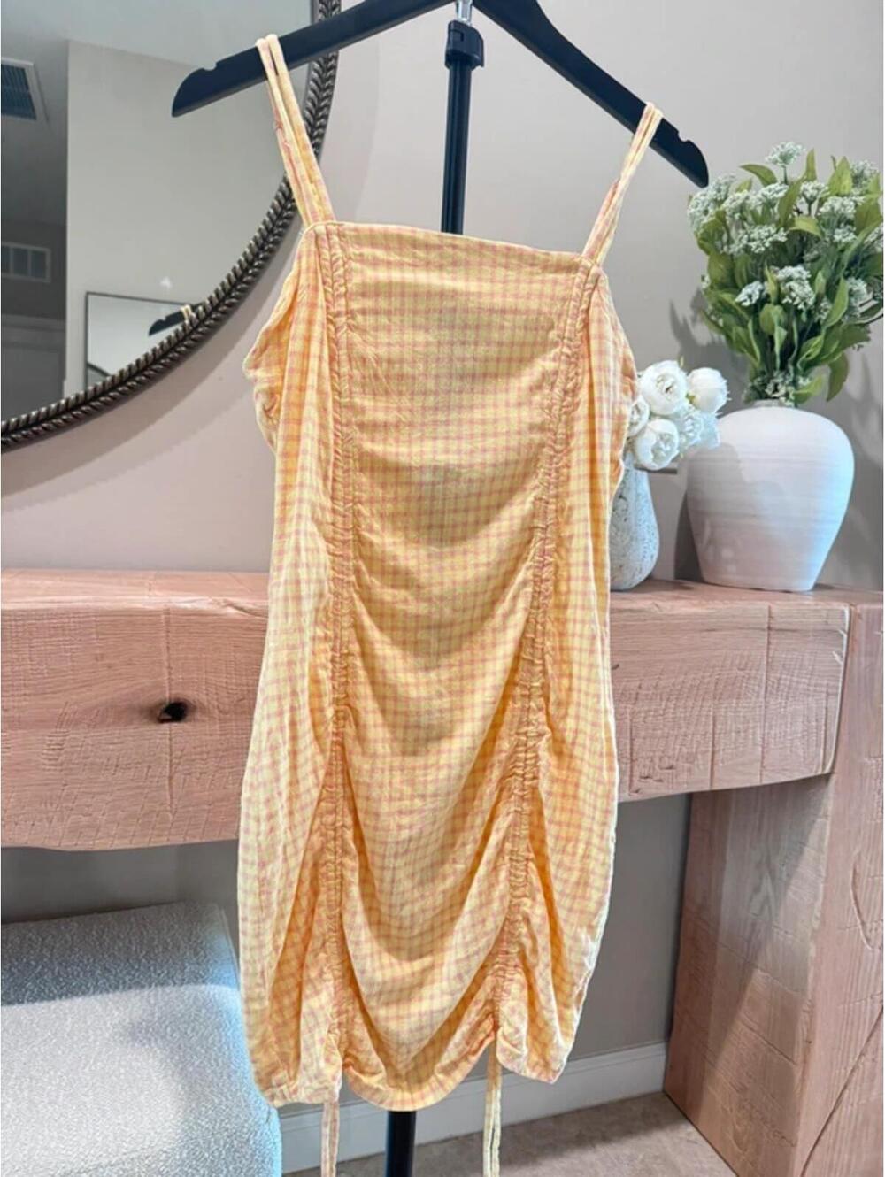 Y2k vibes Medium Yellow And Pink Plaid Mini Dress